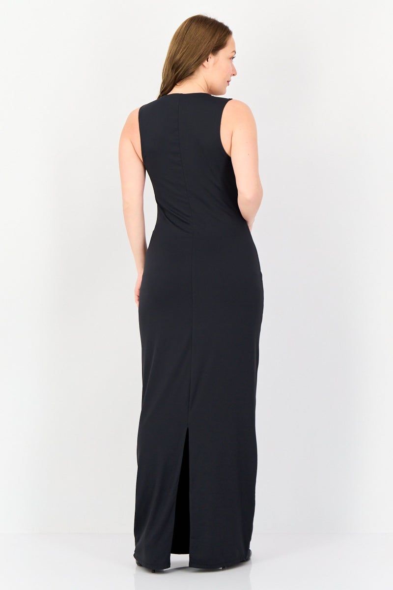 bebe فستان ماكسي نسائي سادة، أسود - Image 2