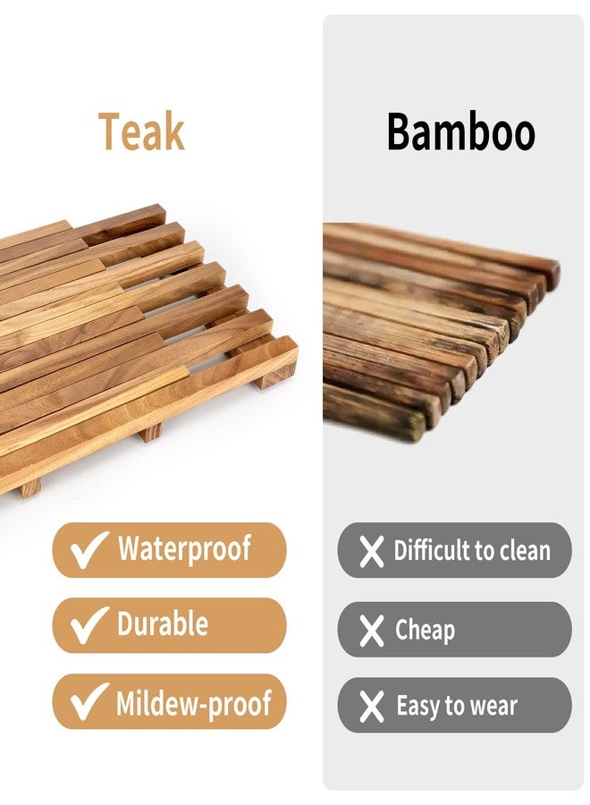 MLLNFUE 21"x14"Teak Shower Mat - Solid Non-Slip Bathtub & Shower Mat, Natural Wooden Bathroom Floor Mat, Bath Mat for Spa, Sauna Room, Pool, Indoor & Outdoor Use - Image 3
