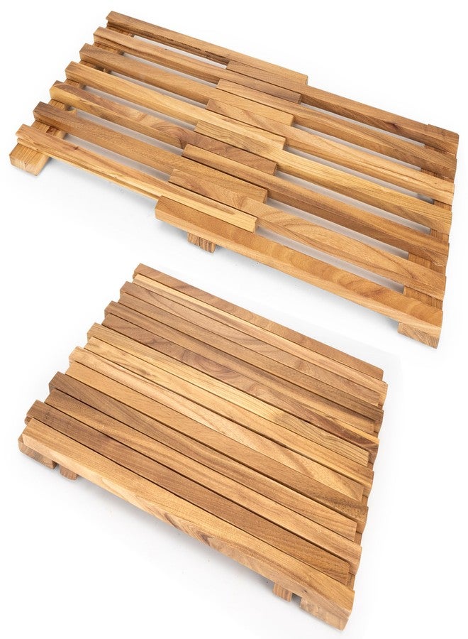 MLLNFUE 21"x14"Teak Shower Mat - Solid Non-Slip Bathtub & Shower Mat, Natural Wooden Bathroom Floor Mat, Bath Mat for Spa, Sauna Room, Pool, Indoor & Outdoor Use - Image 1