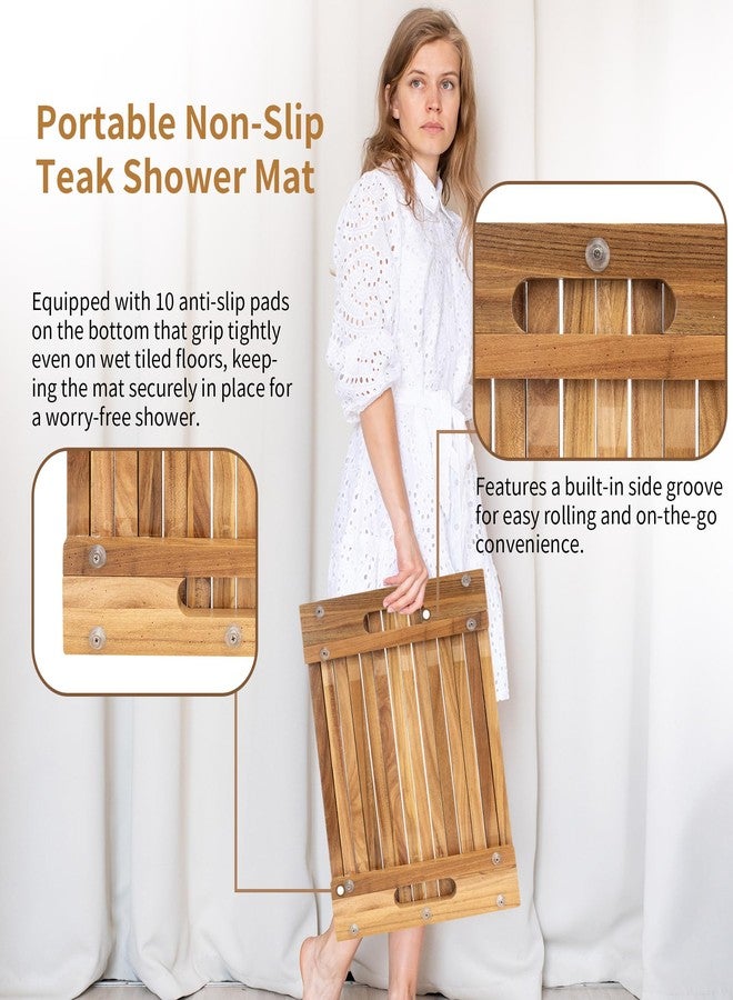 MLLNFUE 21"x14"Teak Shower Mat - Solid Non-Slip Bathtub & Shower Mat, Natural Wooden Bathroom Floor Mat, Bath Mat for Spa, Sauna Room, Pool, Indoor & Outdoor Use - Image 4