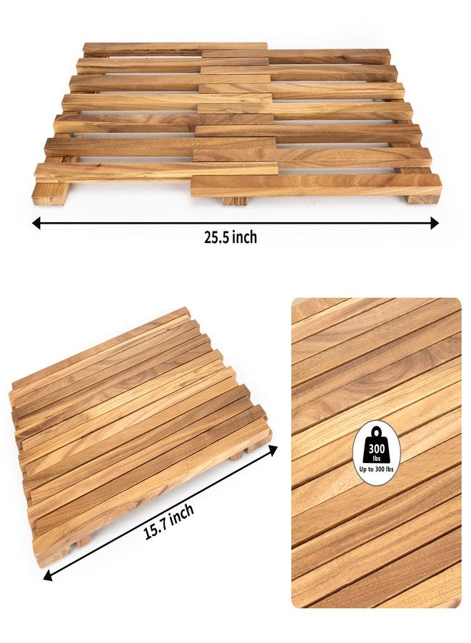 MLLNFUE 21"x14"Teak Shower Mat - Solid Non-Slip Bathtub & Shower Mat, Natural Wooden Bathroom Floor Mat, Bath Mat for Spa, Sauna Room, Pool, Indoor & Outdoor Use - Image 2