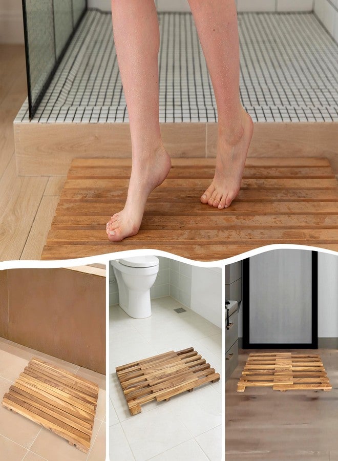 MLLNFUE 21"x14"Teak Shower Mat - Solid Non-Slip Bathtub & Shower Mat, Natural Wooden Bathroom Floor Mat, Bath Mat for Spa, Sauna Room, Pool, Indoor & Outdoor Use - Image 5