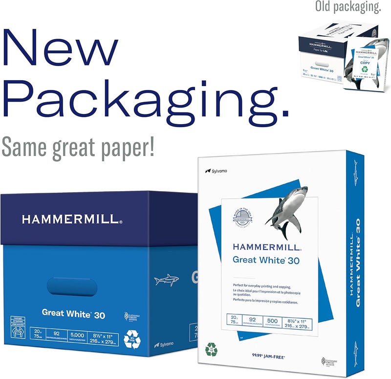 Hammermill Printer Paper, Great White 30% Recycled Paper, 8.5 x 11-1 Ream (500 Sheets) - 92 Bright, Made in the USA, 086710 - Image 5