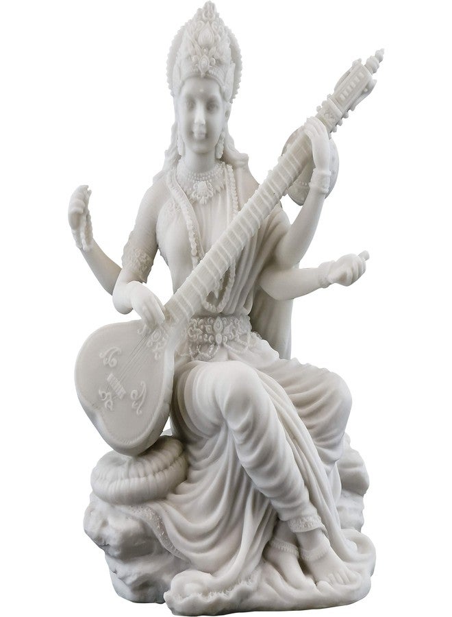 Top Collection Saraswati Statue - Hindu Goddess of Knowledge, Music & Art Sculpture in White Marble Finish- 5.75-Inch Figurine - Image 1