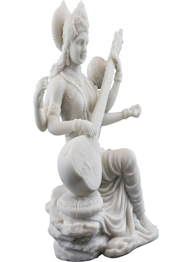 Top Collection Saraswati Statue - Hindu Goddess of Knowledge, Music & Art Sculpture in White Marble Finish- 5.75-Inch Figurine - Image 4