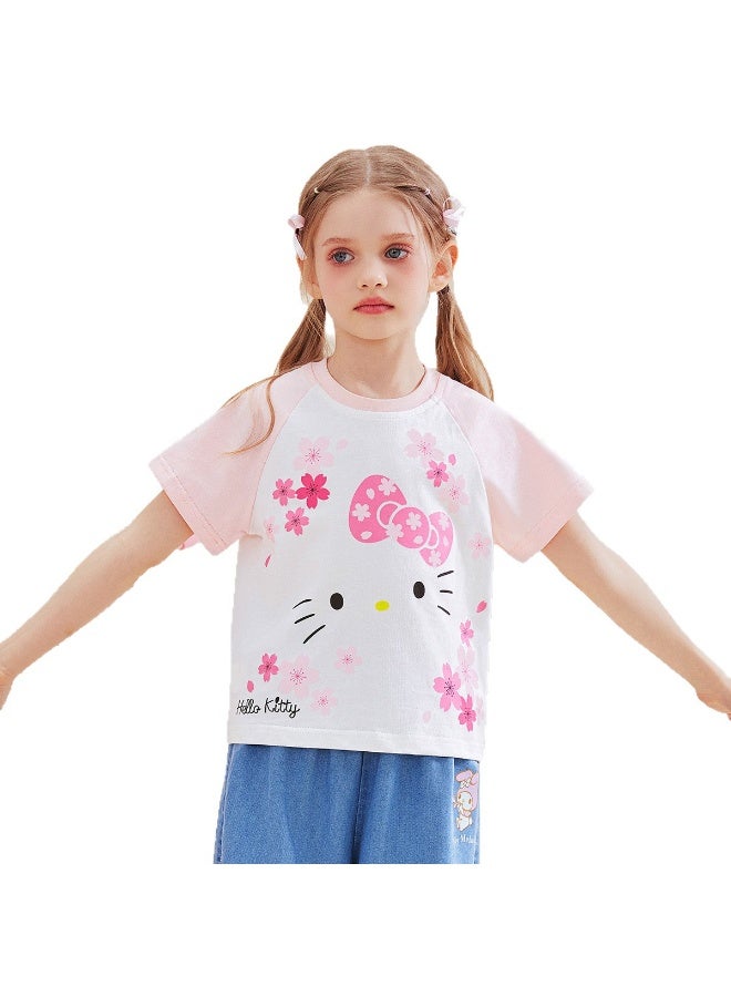 هالو كيتي الفتيات الصيف مرحبا كيتي تي شيرت جديد الكرتون الطباعة 100% القطن قصيرة الأكمام تي شيرت - Image 1