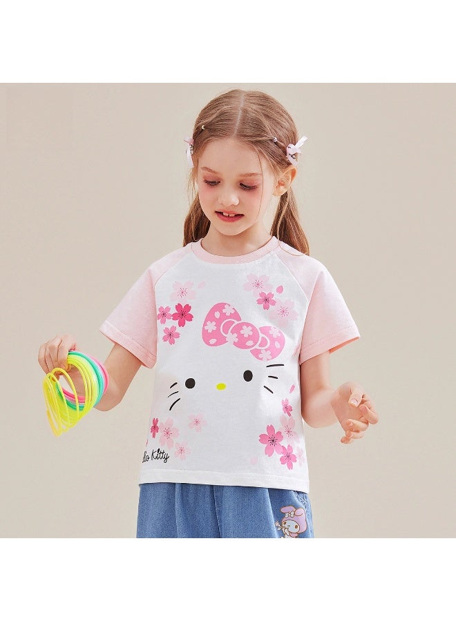 هالو كيتي الفتيات الصيف مرحبا كيتي تي شيرت جديد الكرتون الطباعة 100% القطن قصيرة الأكمام تي شيرت - Image 2