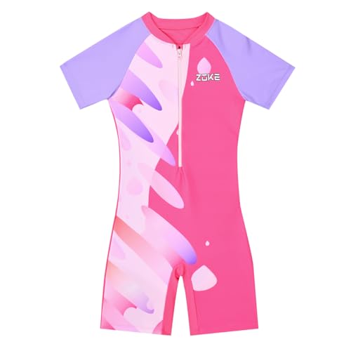 karrack Girls One Piece Swimsuit Kid Swimsuit Girls Water Sport Swimsuit UPF 50+ Sun Protection Bathing Suits Pink Flower - Image 1