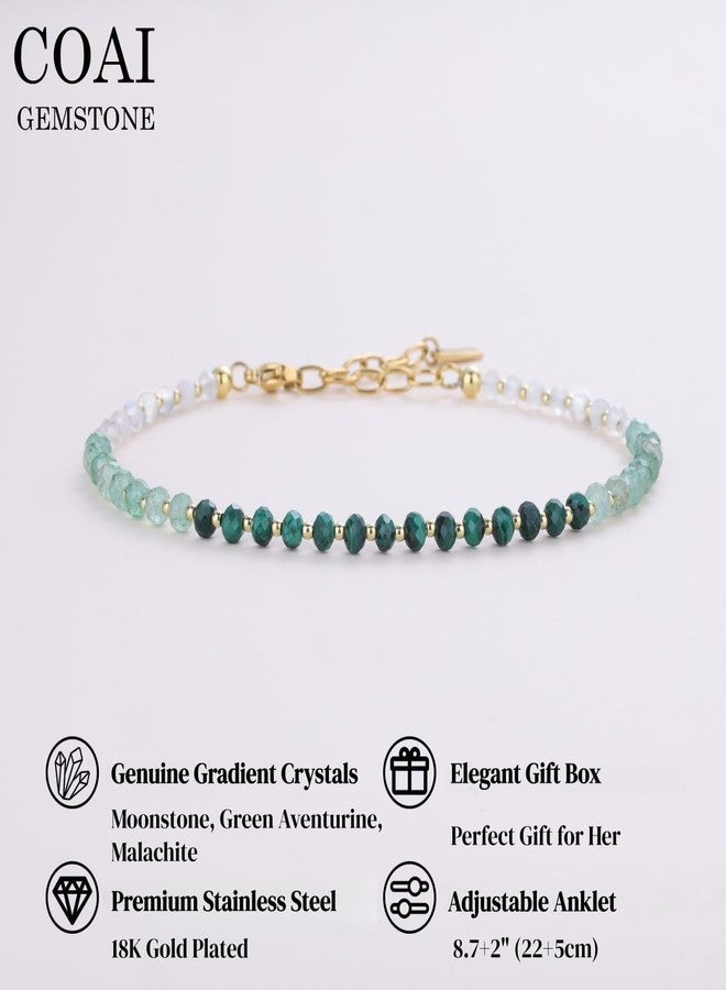COAI Beach Anklet for Women, Crystal Beaded Anklet for Women, 4mm Faceted Moonstone Aventurine Malachite - Image 3