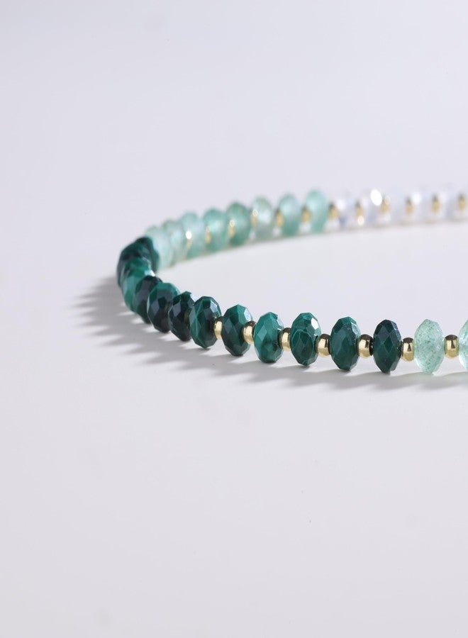 COAI Beach Anklet for Women, Crystal Beaded Anklet for Women, 4mm Faceted Moonstone Aventurine Malachite - Image 4