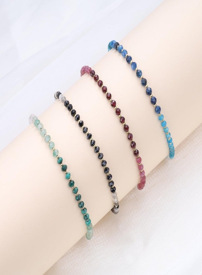 COAI Beach Anklet for Women, Crystal Beaded Anklet for Women, 4mm Faceted Moonstone Aventurine Malachite - Image 5