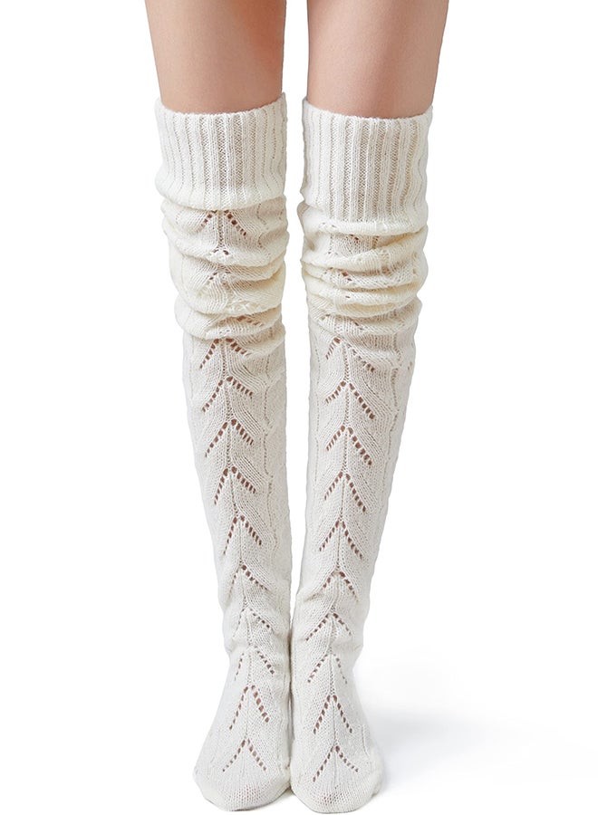 Generic Warm Cable Knit Over Knee Socks for Women, Long Leg Warmers for Winter, Solid Color Tube Socks, Cozy Knitted Boot Socks - Image 1