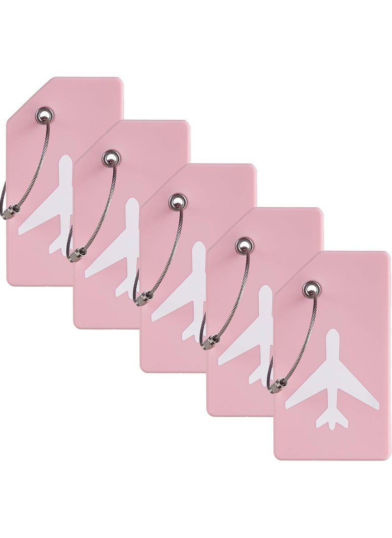 Generic 5 Pack Silicone Luggage Tags with Name ID Card - Quick Spot Anti-Lost Tags for Suitcases, Personalized Bag Tags with Stainless Steel Loops (Pink)  - Image 1