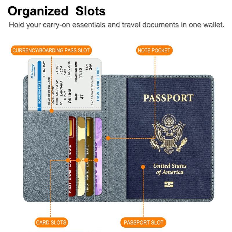 Fintie Fintie Passport Holder, Slim Travel Wallet RFID Blocking Card Case Cover Passport Cover Protector Essentials with Credit Card Slots for Women/Men, Cloudy Blue  - Image 2