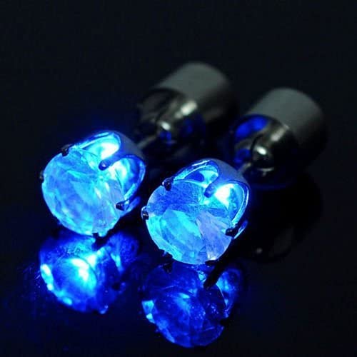 IC ICLOVER Stylish LED Earrings Glowing Light Up Diamond Crown Ear Pendant Stud Stainless for Wedding Rave Dance Party Night Out Birthday Anniversary Concert Decoration Present for Women Men -Blue - Image 5