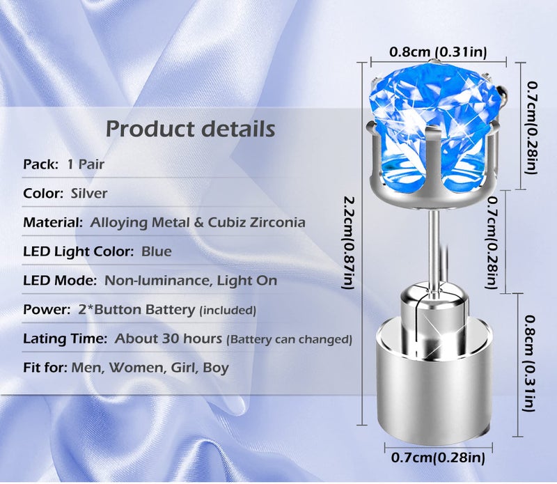 IC ICLOVER Stylish LED Earrings Glowing Light Up Diamond Crown Ear Pendant Stud Stainless for Wedding Rave Dance Party Night Out Birthday Anniversary Concert Decoration Present for Women Men -Blue - Image 2