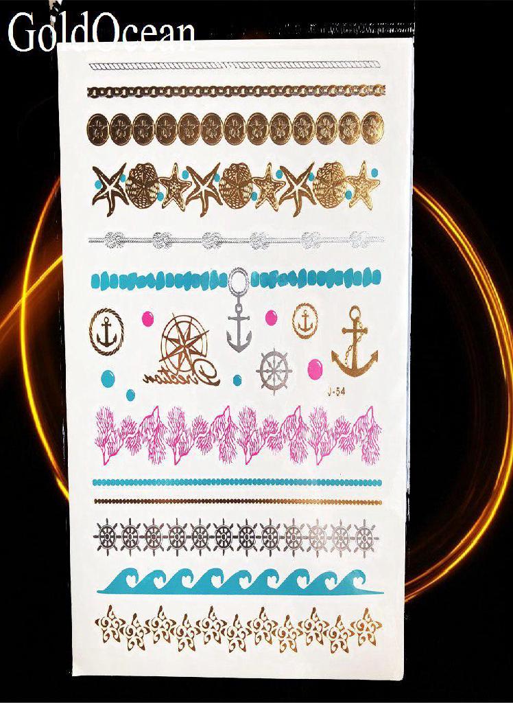 1PC إرفلي الذهب المعادن الوشم ملصقات مؤقتة زهر البرقوق فتاة فلاش