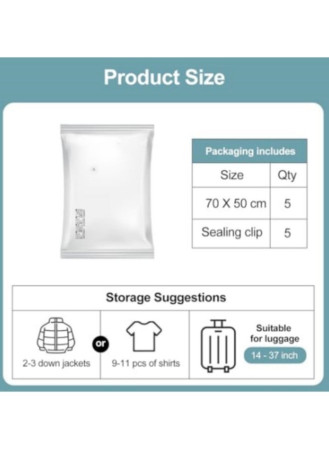Vacuum Storage Bags Set with Electric Pump, Space Saver Sealer Bags, Airtight Compression Bags for Clothes, Pillows, Comforters, Blankets, Bedding 70x50cm - Image 4