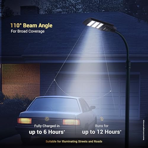 Dylect® Luxe Solar Street Light –300W with 110° Wide Beam Angle for Garden, Home, Parking & Pathway | 12Hr Runtime with Microwave Motion Sensor & Remote Control| 6000K Cool White, PC Built (w/o Rod) - Image 5
