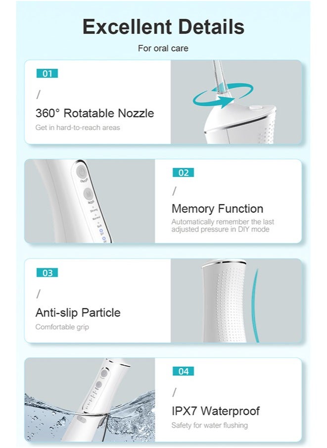 Chixing - Portable Dental Water Flosser for Teeth Cleaning, Oral Irrigator with 4 Modes, 5 Scalable Jet Nozzles, IPX7 Water Resistance, 300ML Capacity - Image 1
