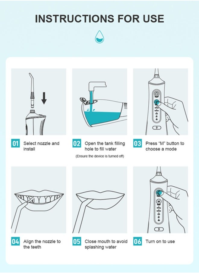 Chixing - Portable Dental Water Flosser for Teeth Cleaning, Oral Irrigator with 4 Modes, 5 Scalable Jet Nozzles, IPX7 Water Resistance, 300ML Capacity - Image 1