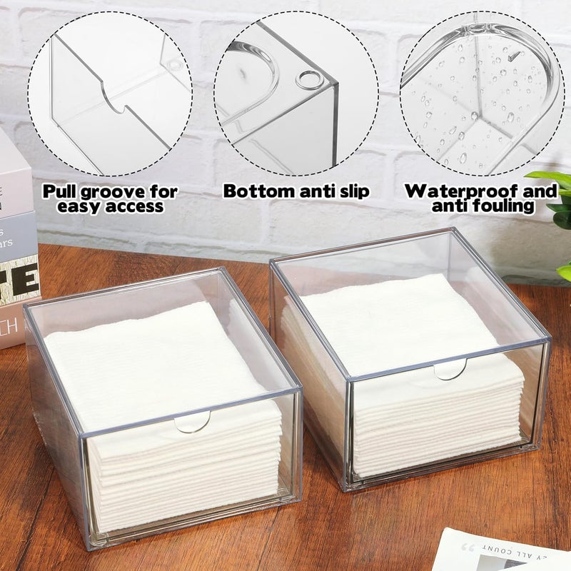 Rainmae 2 Pack Disposable Face Towel Holder, Face Towel Storage Box, Stackable Clear Makeup Organizer with Drawer for Clean Skin Club Face XL Towels Holder for Vanity Bathroom and Makeup Organization - Image 3