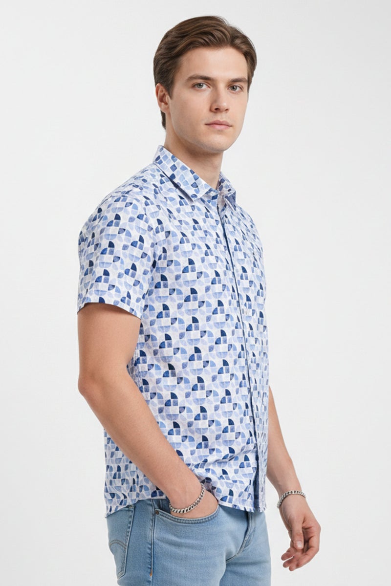 A.P.C. Men Regular Fit Allover Print Short Sleeve Casual Shirt, Multicolor - Image 2