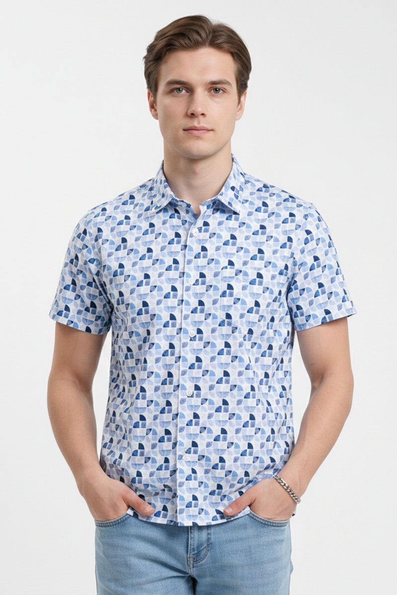 A.P.C. Men Regular Fit Allover Print Short Sleeve Casual Shirt, Multicolor - Image 1