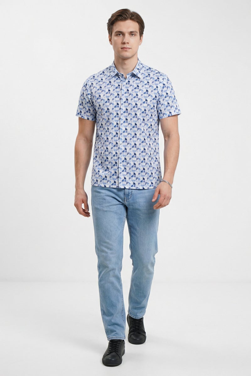 A.P.C. Men Regular Fit Allover Print Short Sleeve Casual Shirt, Multicolor - Image 4
