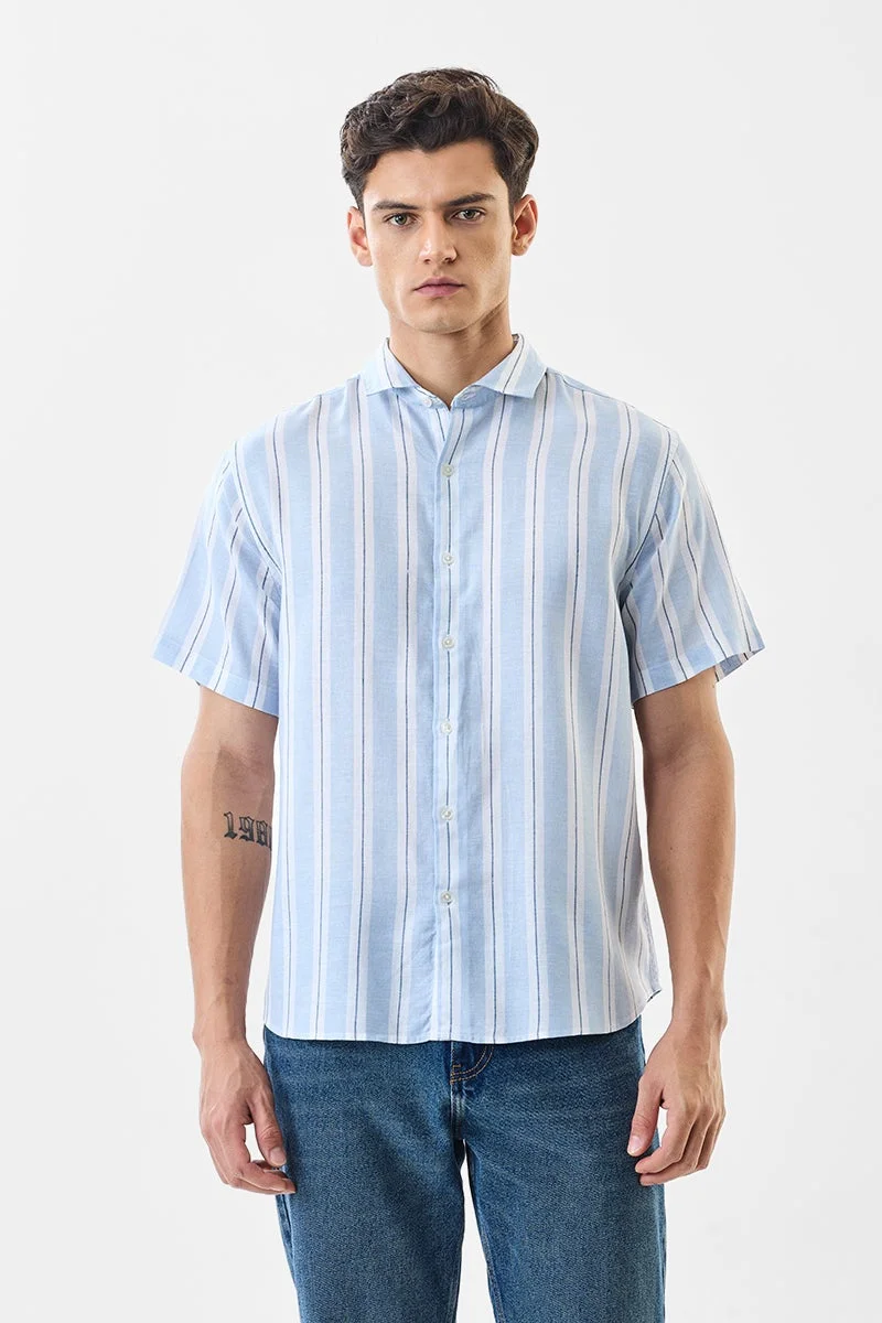 سنيتش Light Blue Striped Half Sleeve Regular Fit Shirt