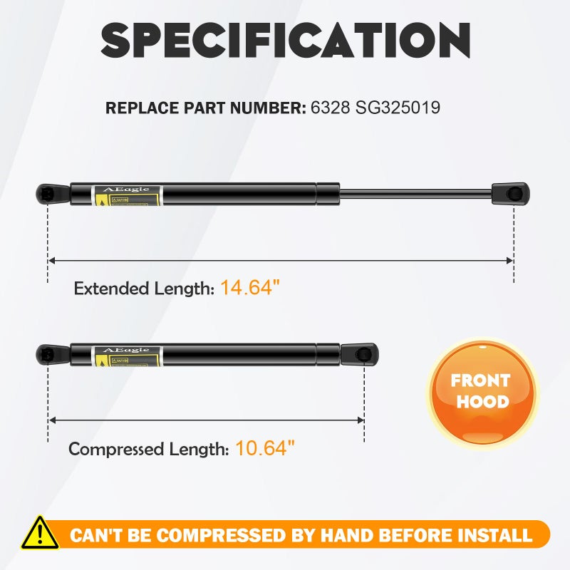 AEagle Front Hood Lift Supports Struts Gas Springs Shocks for 2003-2007 Murano, 6328 SG325019, 2 Pcs - Image 2