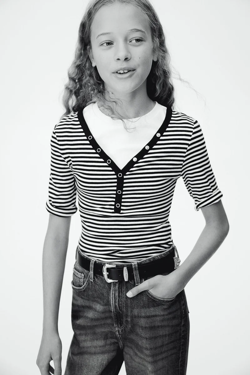 H&M Decorative-Placket Ribbed Top