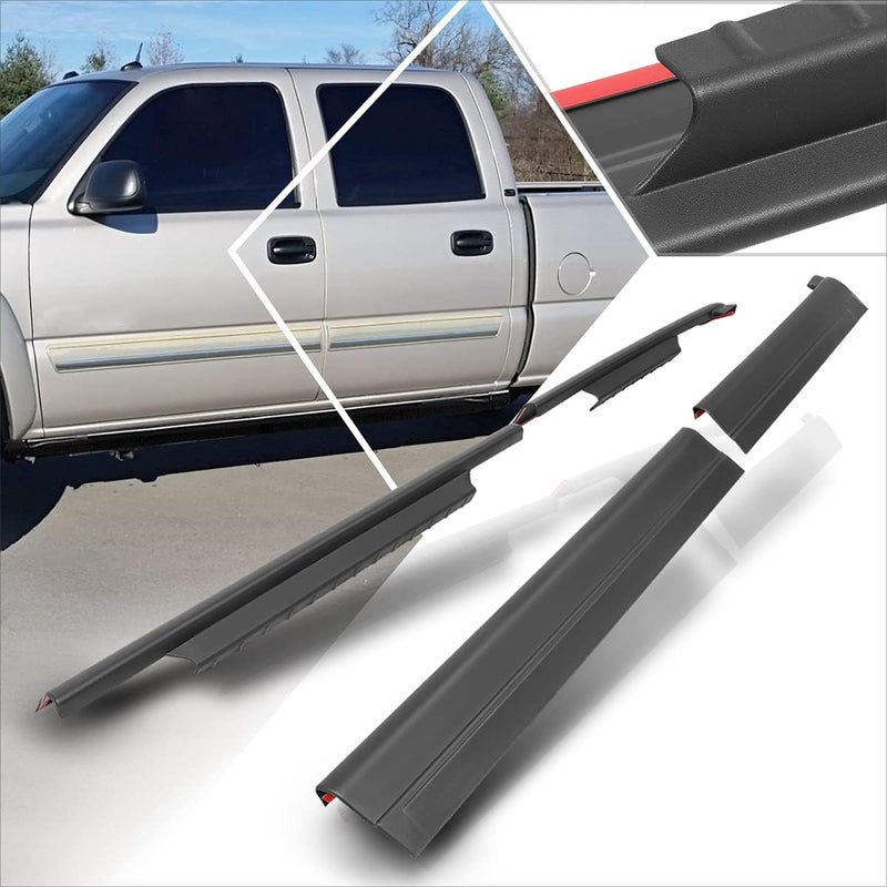 PM Performotor Rocker Panel Sill Plate Cover 4-Piece Set Compatible with 01-07 Chevy Silverado Crew Cab Pickup,Black Matte Bump Textured - Image 1