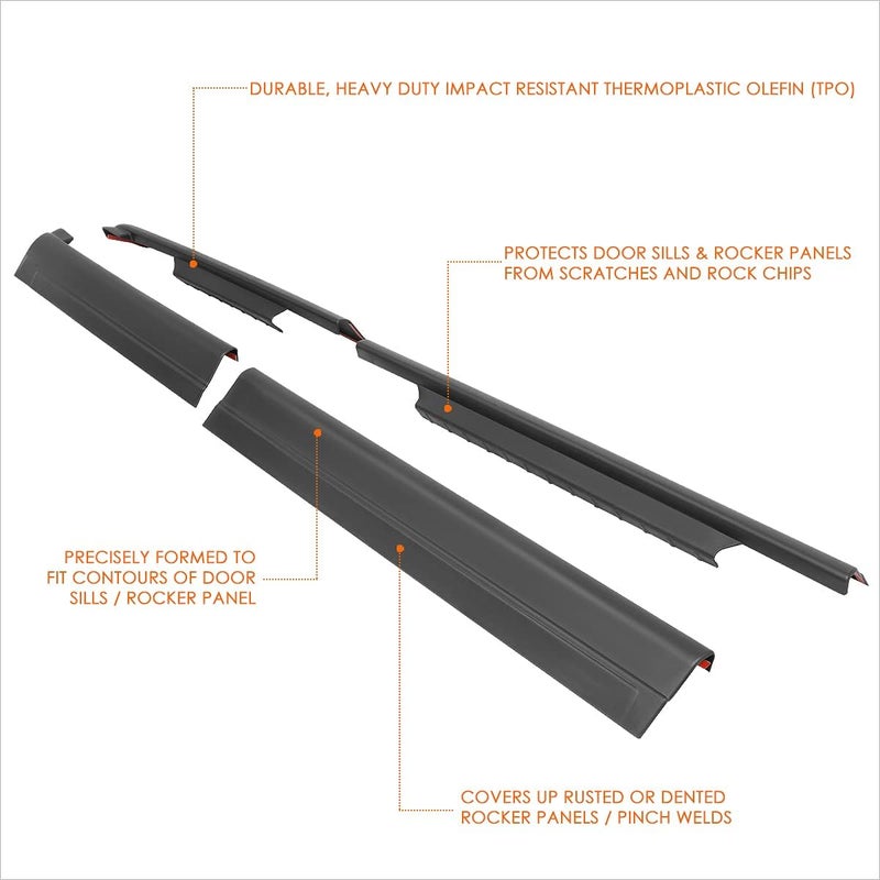 PM Performotor Rocker Panel Sill Plate Cover 4-Piece Set Compatible with 01-07 Chevy Silverado Crew Cab Pickup,Black Matte Bump Textured - Image 4