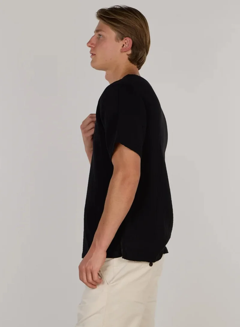 Just Nature Black Split Neck Cotton Resort T-Shirt for Men | Best Price UAE