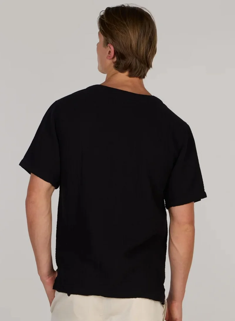 Just Nature Black Split Neck Cotton Resort T-Shirt for Men | Best Price UAE