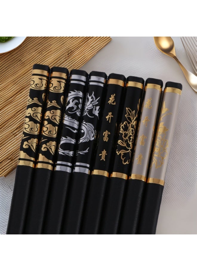 Generic - Dinghong Manufacturers Household And Commercial Alloy Chopsticks Non-slip Mildew-proof High Quality 10 Pairs Of Embossed Alloy Chopsticks-Color:Y24-4cm Black Gold Xiangyun - Image 1