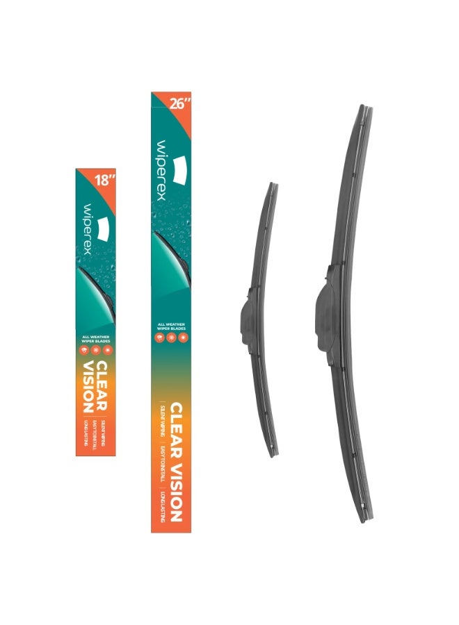 ويبيركس WiperEX 26" + 18" Wiper Blades – Silent, Streak-Free, Anti-Lift, Durable Natural Rubber Pair (Pack of 2) - Image 1