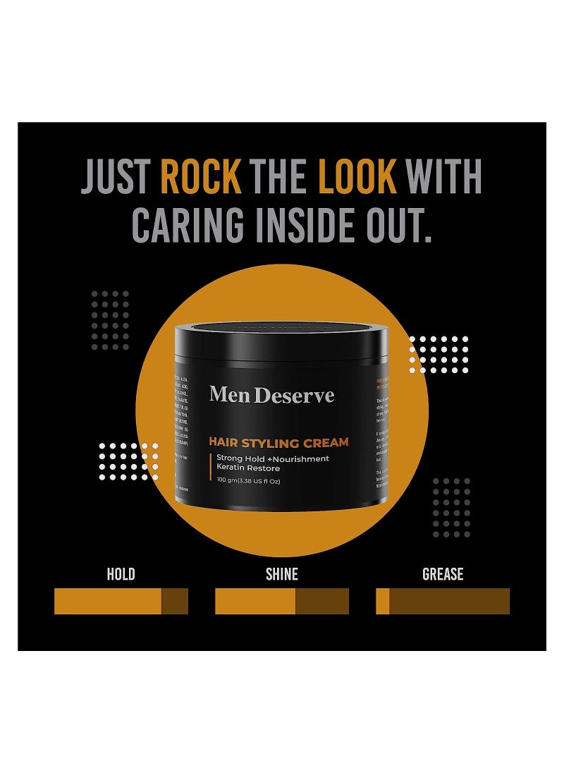 MEN DESERVE - Men Deserve Hair Styling Cream 100g Provides Strong Hold And Nourishment Paraben Sulphate Free Non Greasy Hair Cream For Men With Coconut Oil Keratin Hair Cream For Dry And Frizzy Hair - Image 1