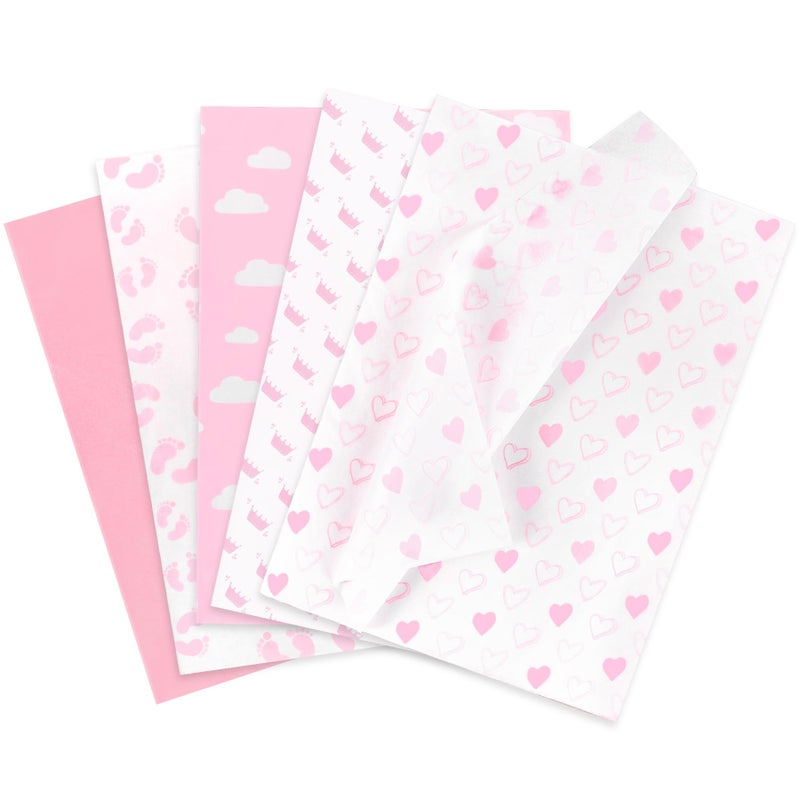 Larcenciel Tissue Paper 50 Pcs Baby Feet Print Pink Tissue Paper for Gift Bags Gift Wrapping Cute Baby Girl Design Tissue Paper Gift Wrap for Baby Shower Birthday Anniversary Craft 197x138in