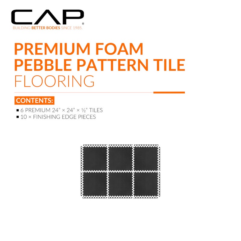 CAP Barbell 1/2-Inch Interlocking EVA Foam Exercise Puzzle Mat Home Gym Flooring - 1 Pack | 24" x 24" x 1/2" | Pebble Pattern - Black - Image 2