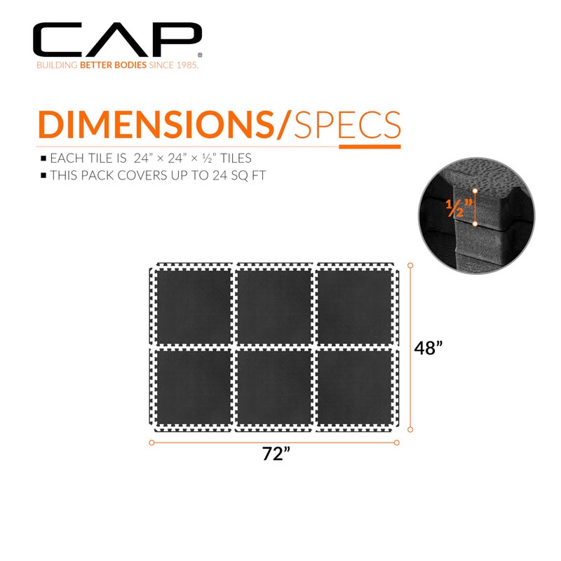 CAP Barbell 1/2-Inch Interlocking EVA Foam Exercise Puzzle Mat Home Gym Flooring - 1 Pack | 24" x 24" x 1/2" | Pebble Pattern - Black - Image 4