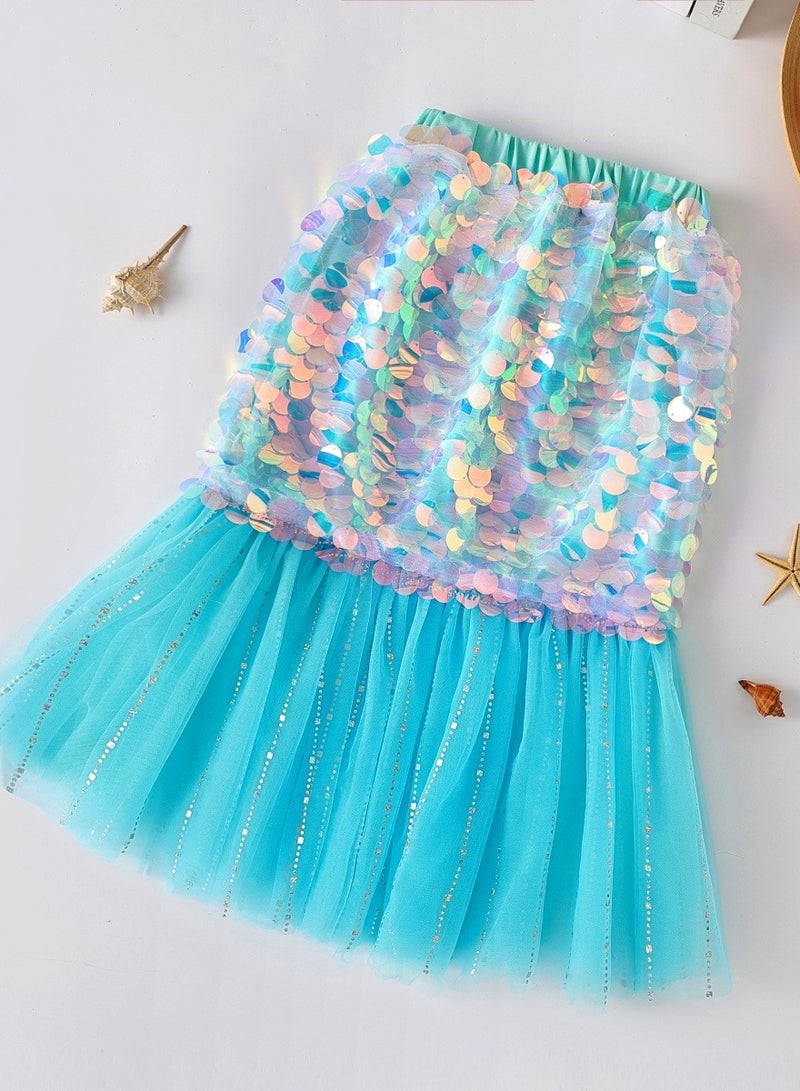 Loquat Girls Mermaid Sequin Skirt Blue  - Image 1