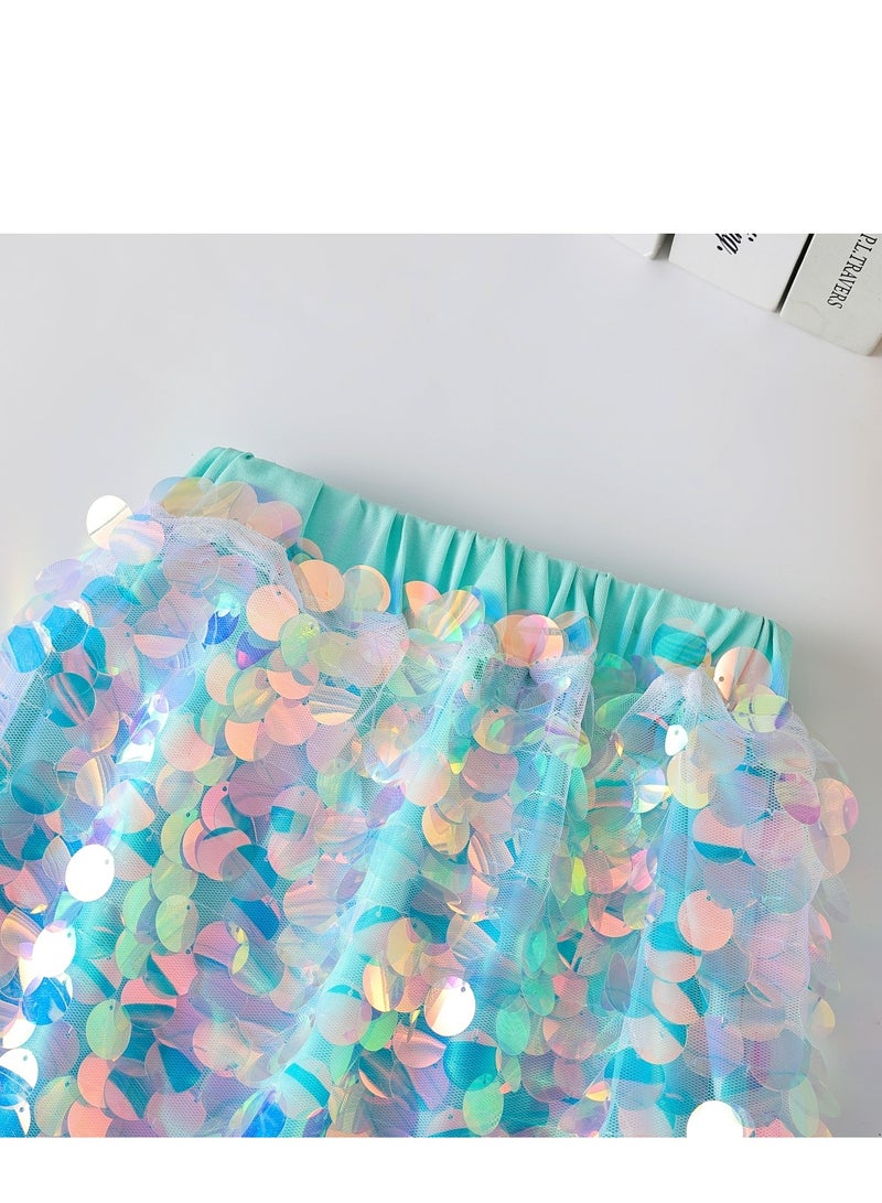 Loquat Girls Mermaid Sequin Skirt Blue  - Image 2