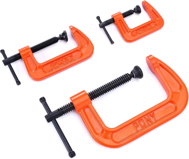 Pony Malleable Iron C-Clamp Set, 3-Piece, (1", 2", 3") - Image 1