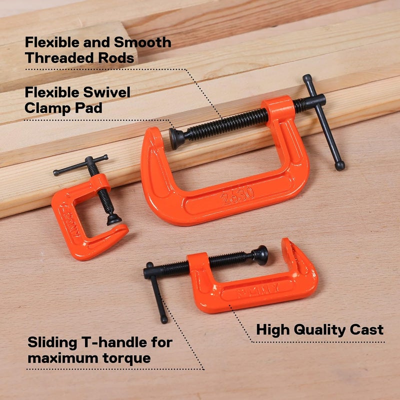 Pony Malleable Iron C-Clamp Set, 3-Piece, (1", 2", 3") - Image 5