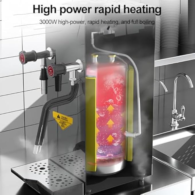 ريحني Qxrsop 3000W تجاري متعدد الأغراض من نوع Milk Frother 12 لتر أوتوماتيكي بالكامل بالبخار لتسخين ماء مغلي شاشة رقمية ذكية 304 خزان داخلي مشروبات ساخنة تحضير رغوة الشاي غلي الماء بالحليب - Image 5