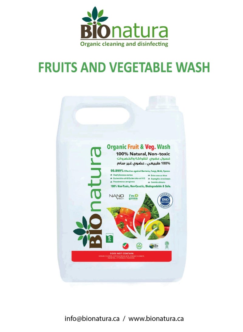 بيوناتورا BioNatura Organic Fruit and Vegetable Wash - 5Ltr, Natural Produce Cleaner, Non-Toxic, Eco-Friendly, Biodegradable, Plant-Based, Removes Pesticides, Preserves Freshness, Safe for All Fruits and Vegetables - Image 3