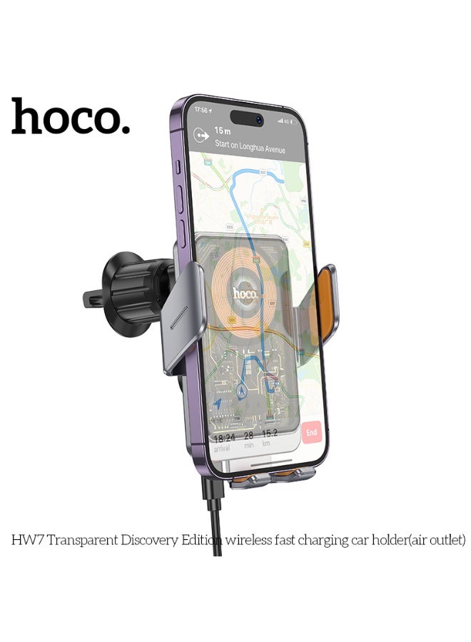 hoco. HW7 Transparent Discovery Edition wireless fast charging car holder(air outlet) - Image 2