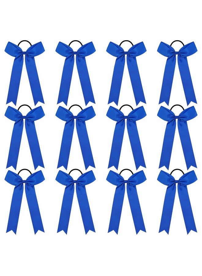 DEEKA 12 PCS Collegiate Style Long Tail Skinny Ponytail Holder Handmade Bows for Girls Teens Softball Cheerleader Sports - Royal Blue - Image 1